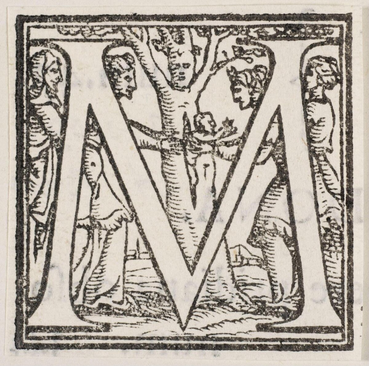 Woodcut Decorated Initial M