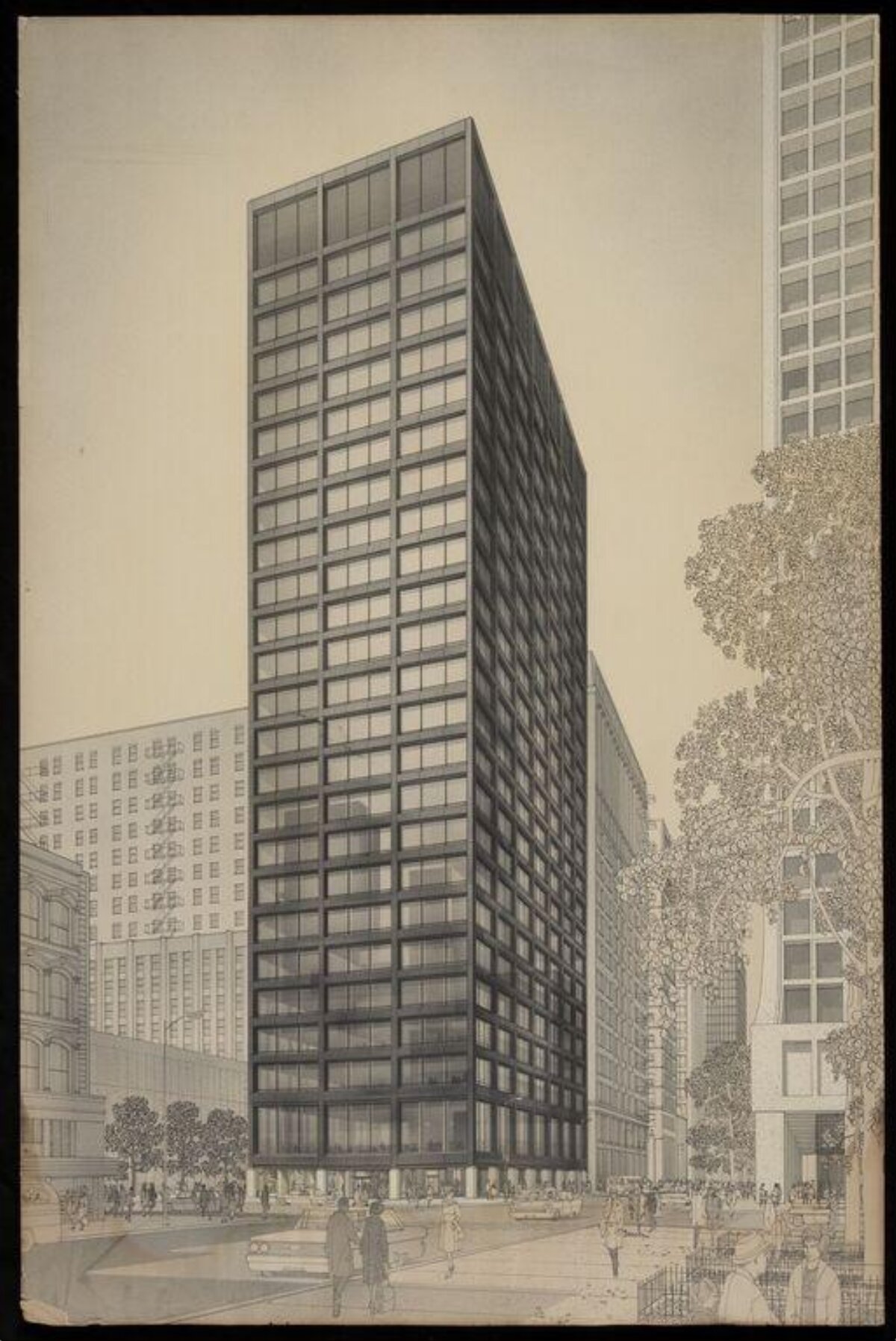 Architectural Sketch of Modern Skyscraper