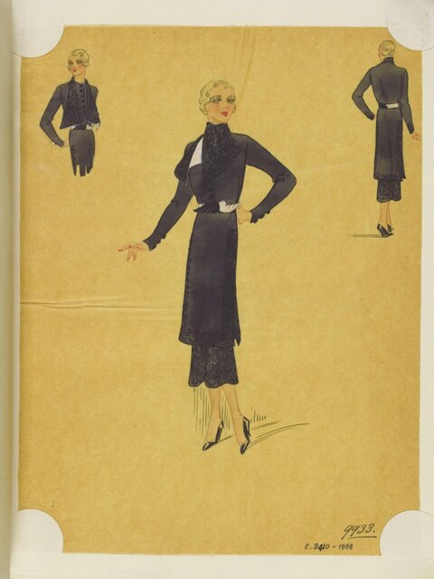 1930s Black Dress Fashion Sketch