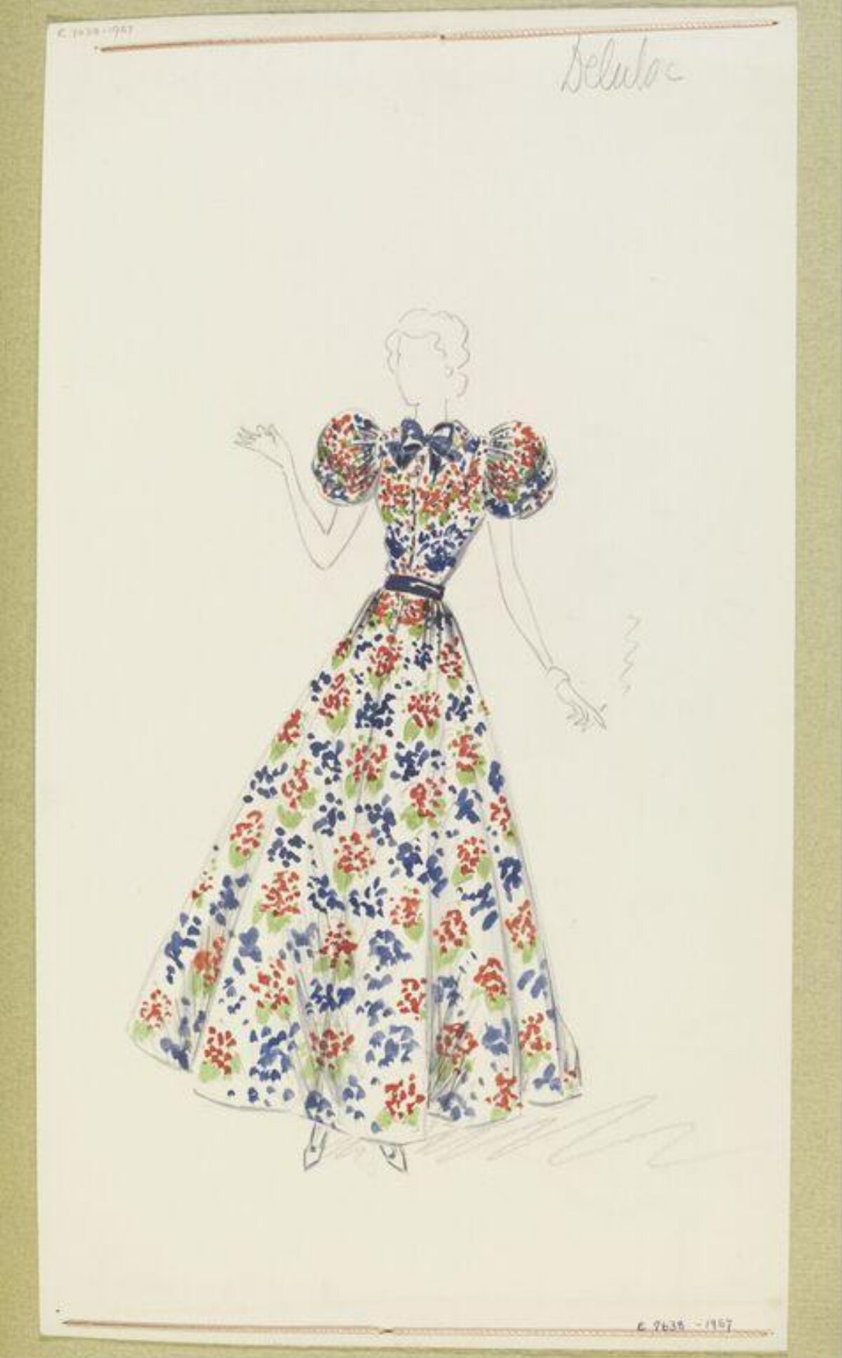 Vintage Floral Gown Fashion Sketch
