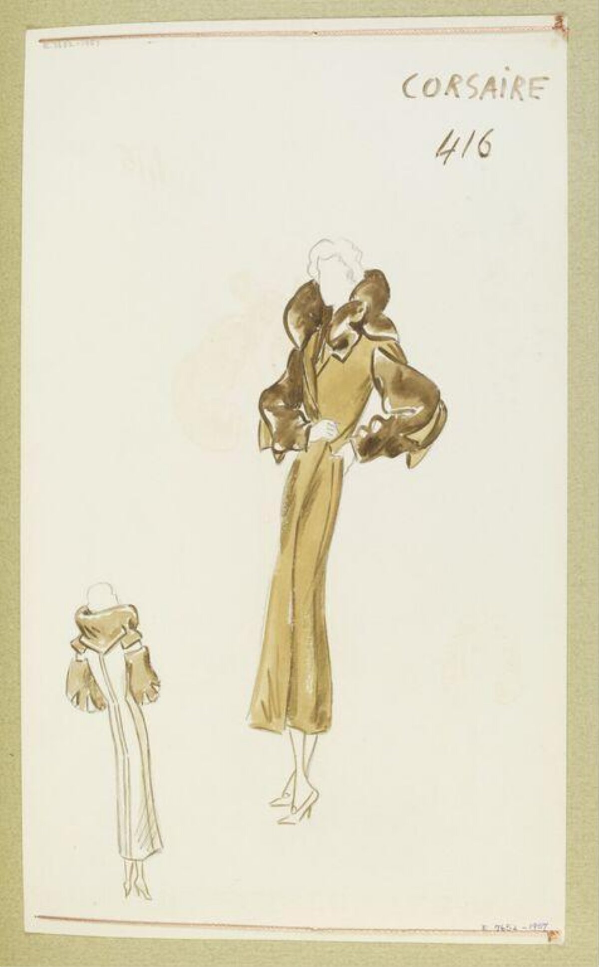 Vintage Fur-trimmed Coat Fashion Sketch
