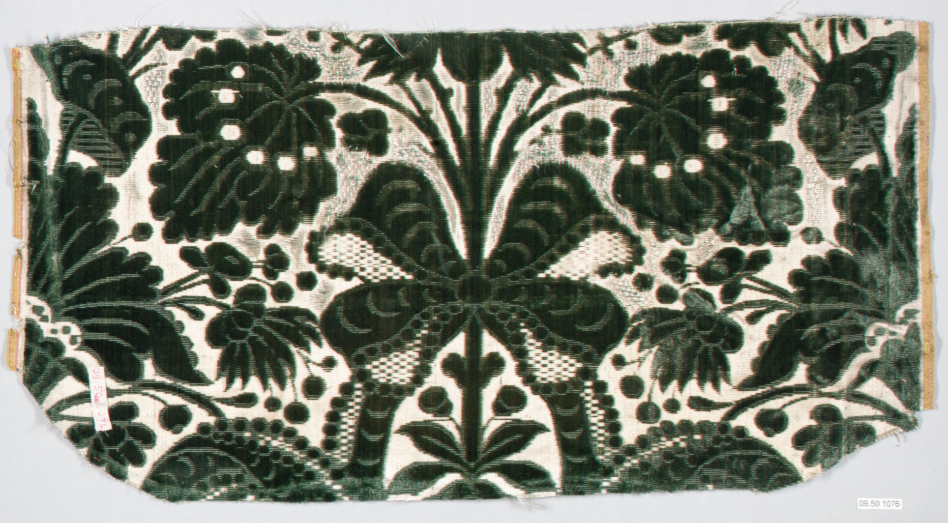Green Floral Patterned Velvet Fabric Fragment