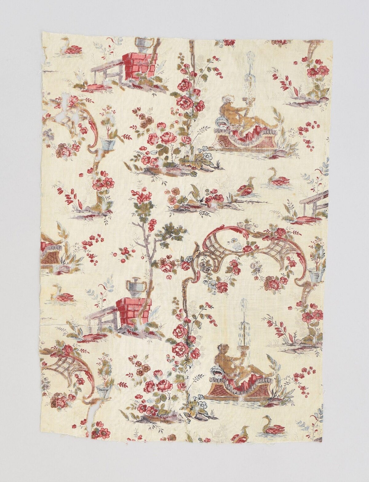 Vintage Pastoral Printed Textile Fragment