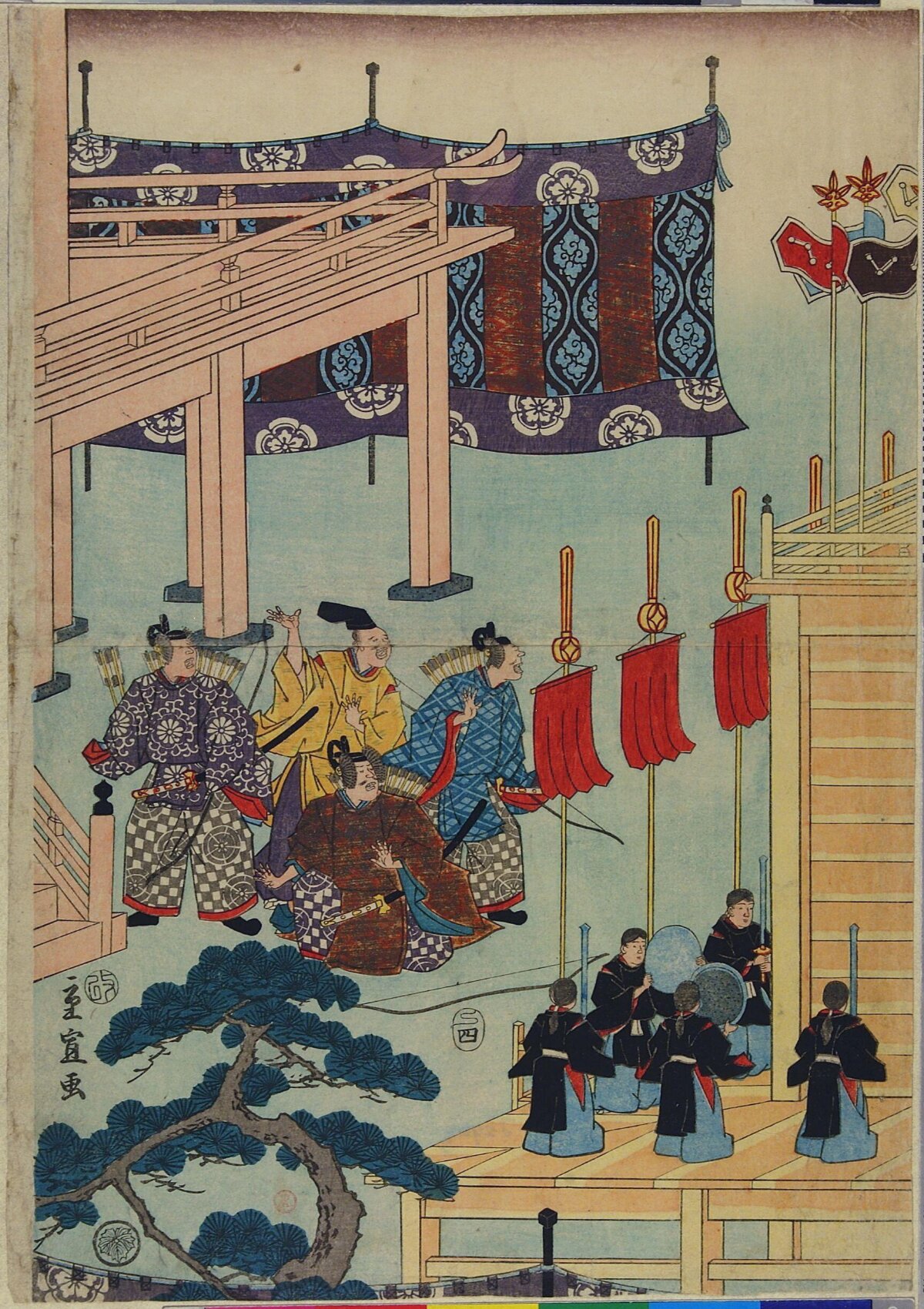 Japanese Ukiyo-e Shrine Ceremony Scene