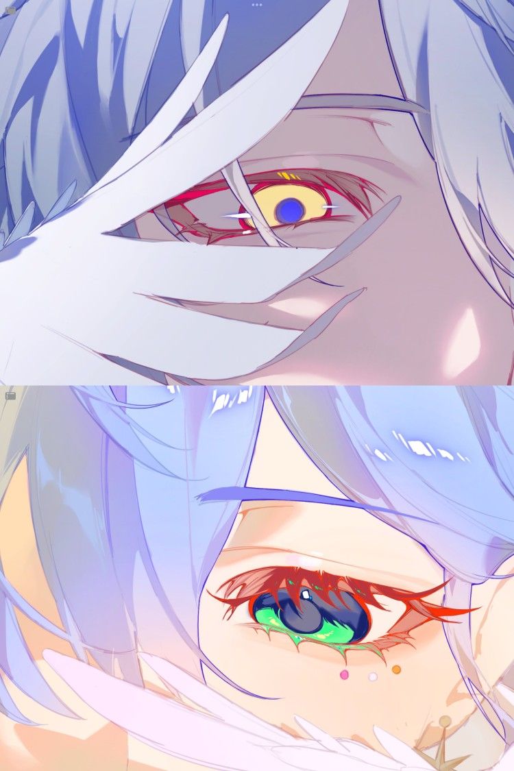 Two Close-up Anime Character Eyes