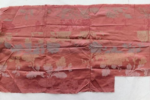Pink Floral Antique Silk Fabric Fragment