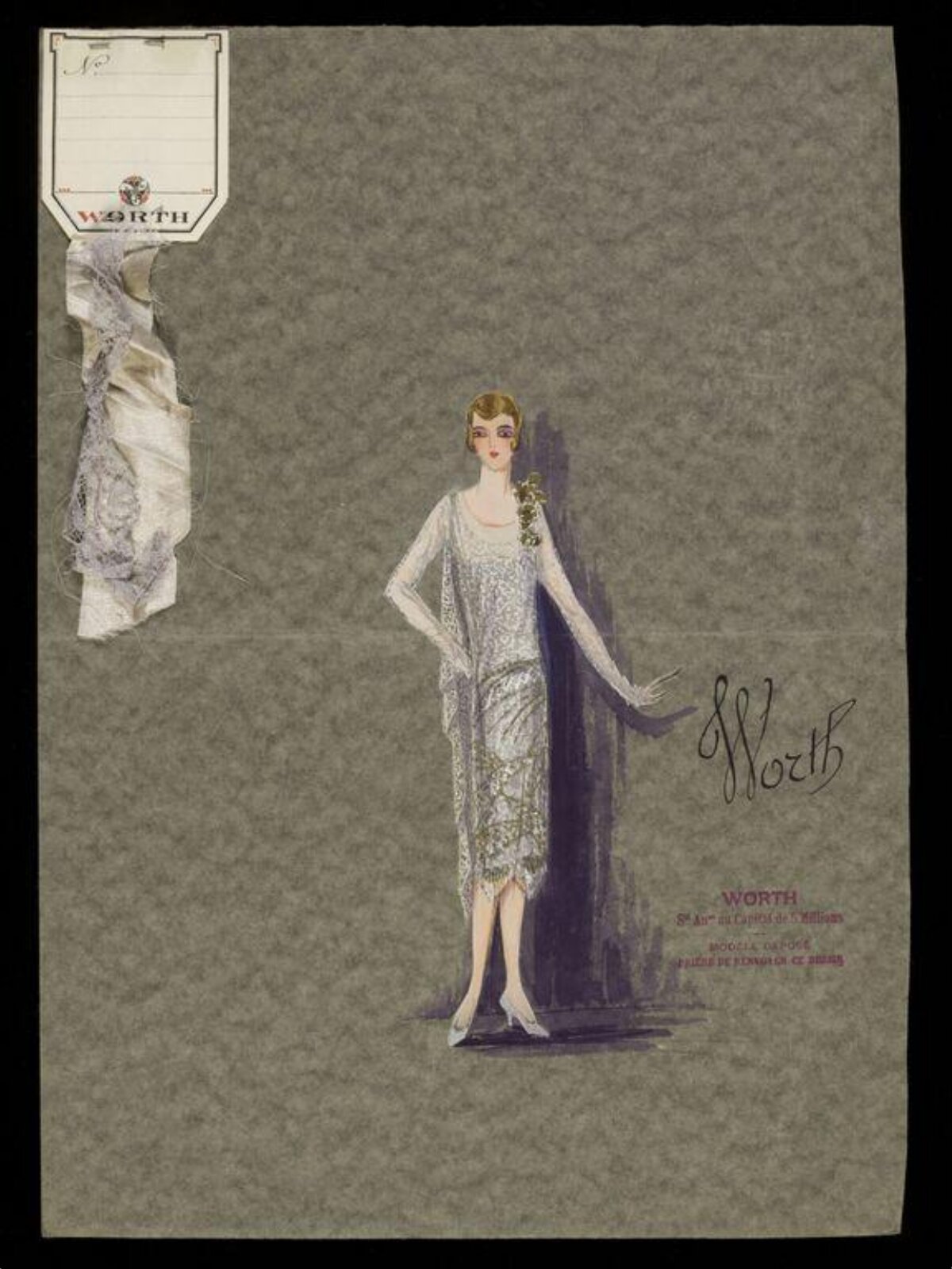 Vintage Worth Flapper Dress Fashion Sketch