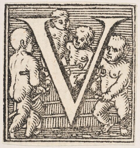 Decorated Initial V Woodcut