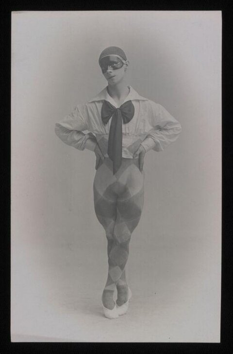 Vintage Masked Harlequin Dancer Portrait
