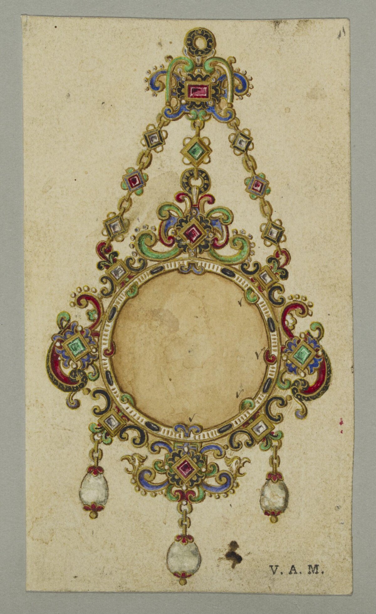Antique Gem Pendant Design Drawing