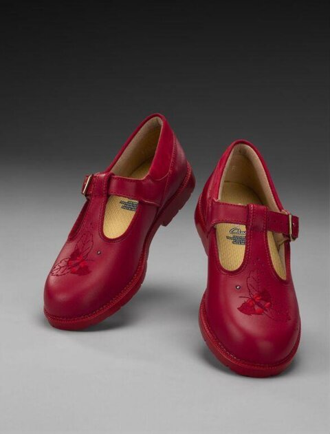Pair of Red Embroidered Leather Shoes