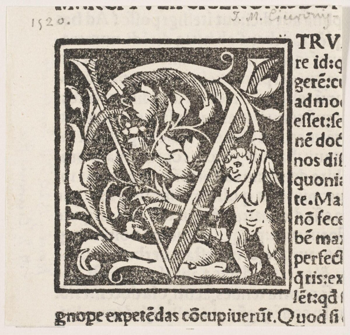1520 Decorated Initial V Woodcut