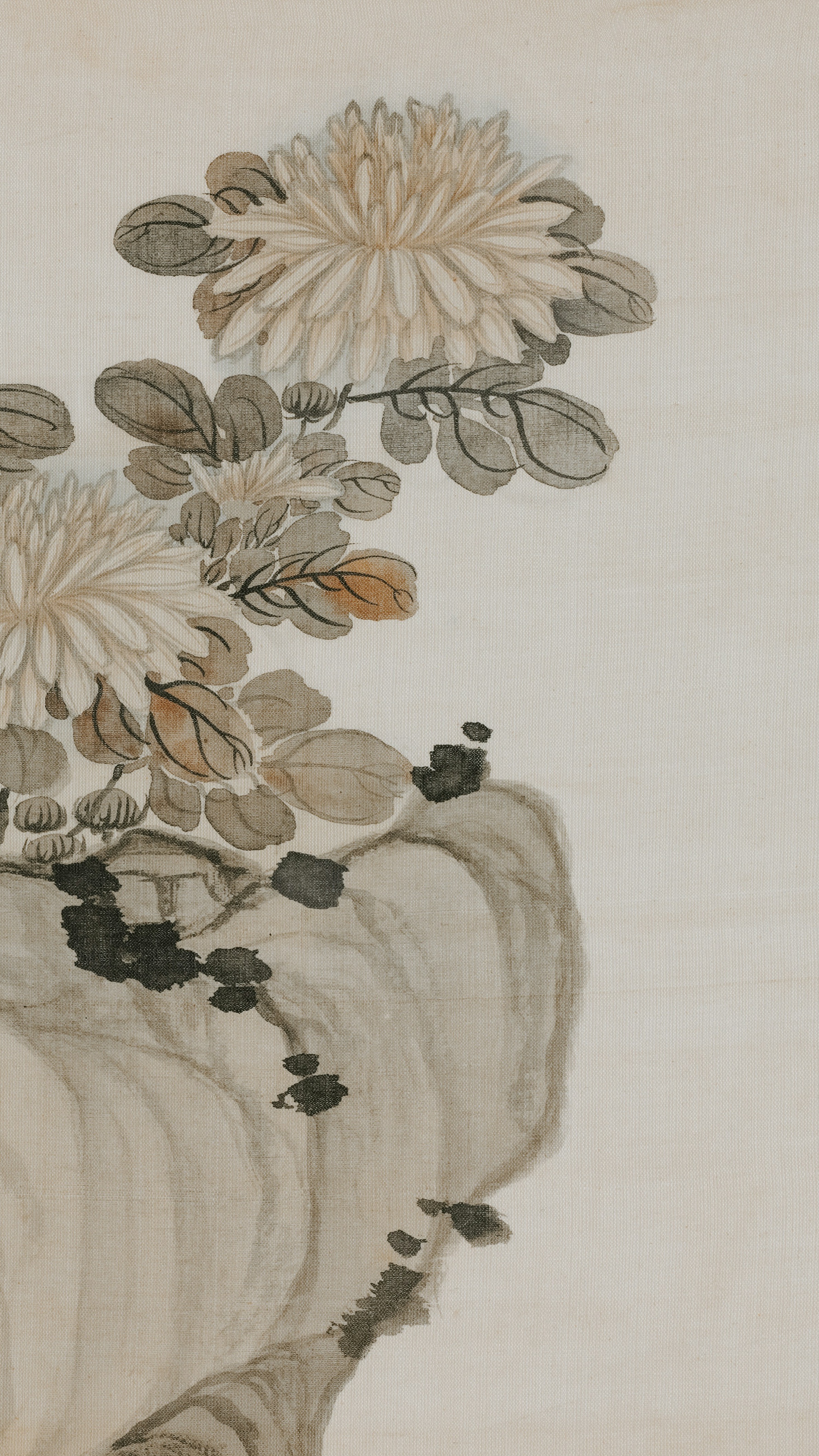 Ink Painting of Chrysanthemums and Rock