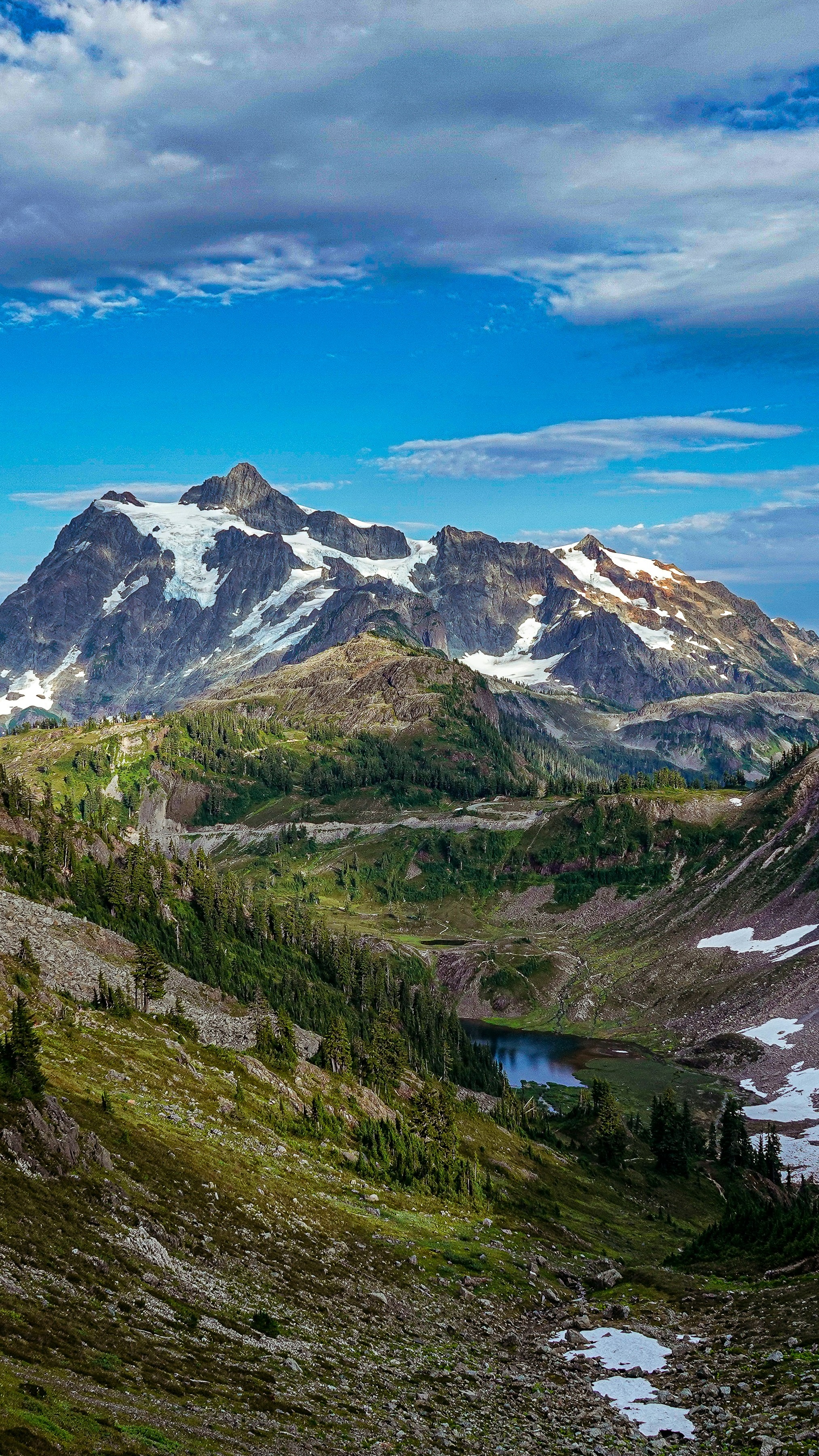 Snow-Capped Mountain and Alpine Lake