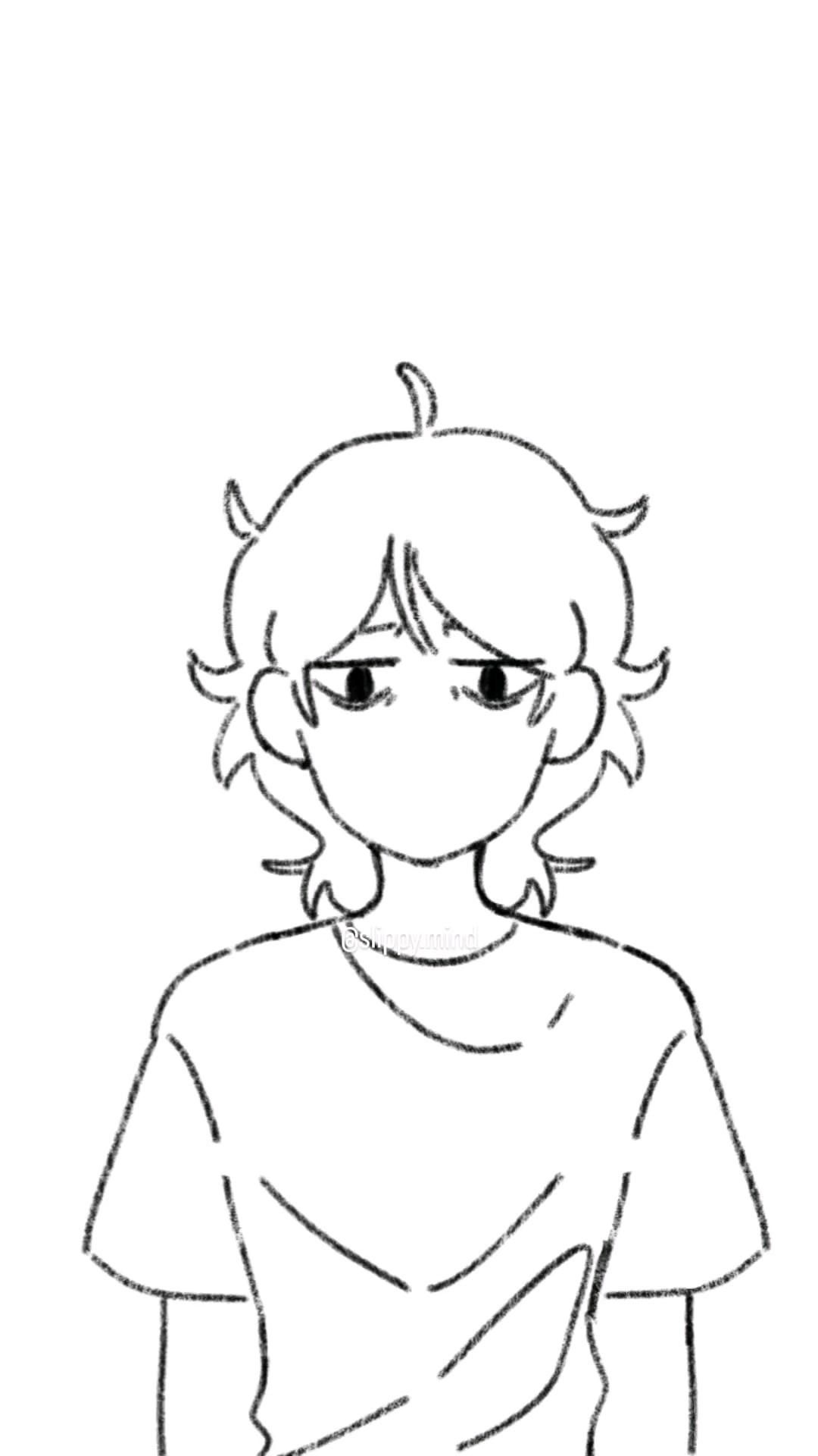 Bored Anime Character Line Drawing