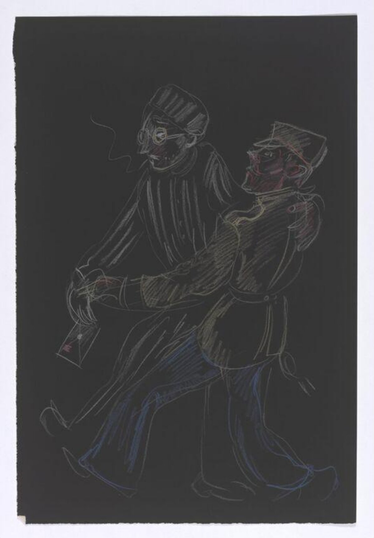 Chalk Sketch of Two Walking Men