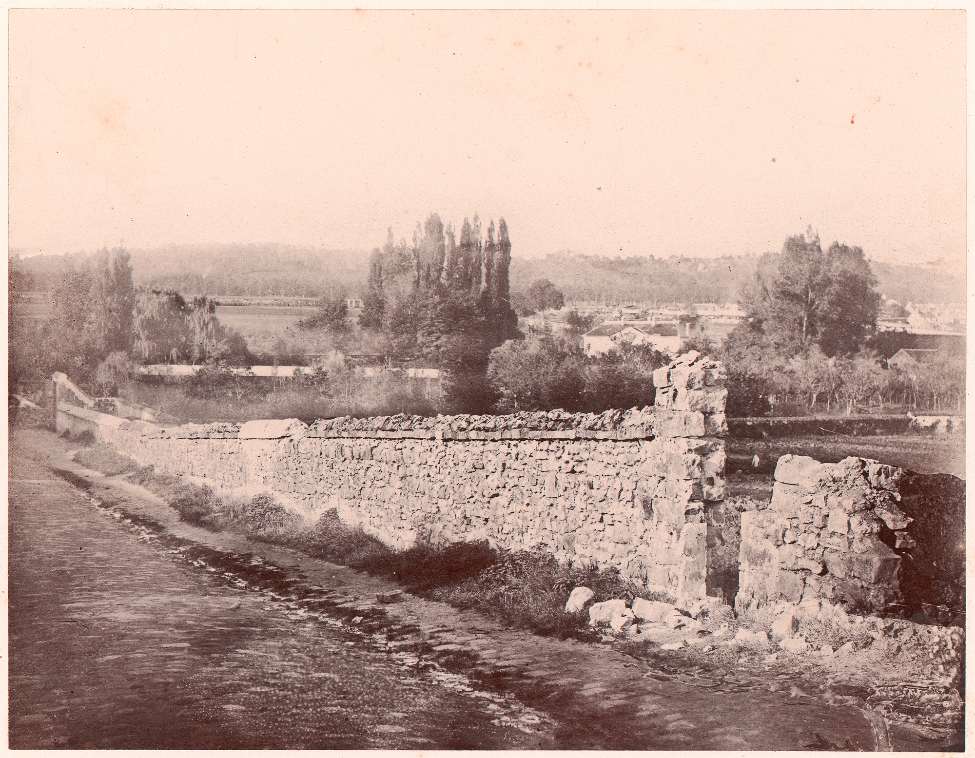 Vintage Ruined Stone Wall Landscape