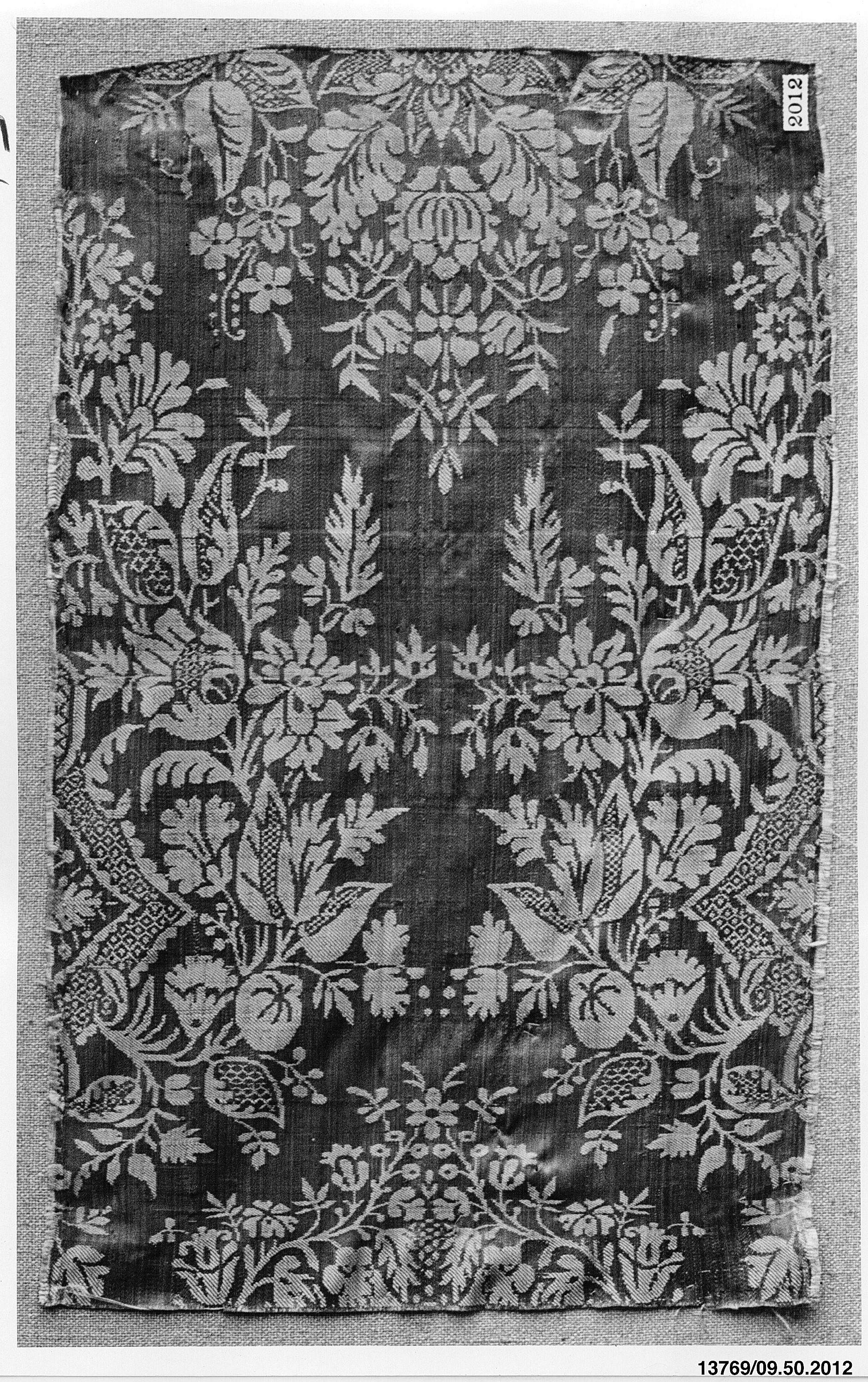 Antique Floral Woven Textile Fragment
