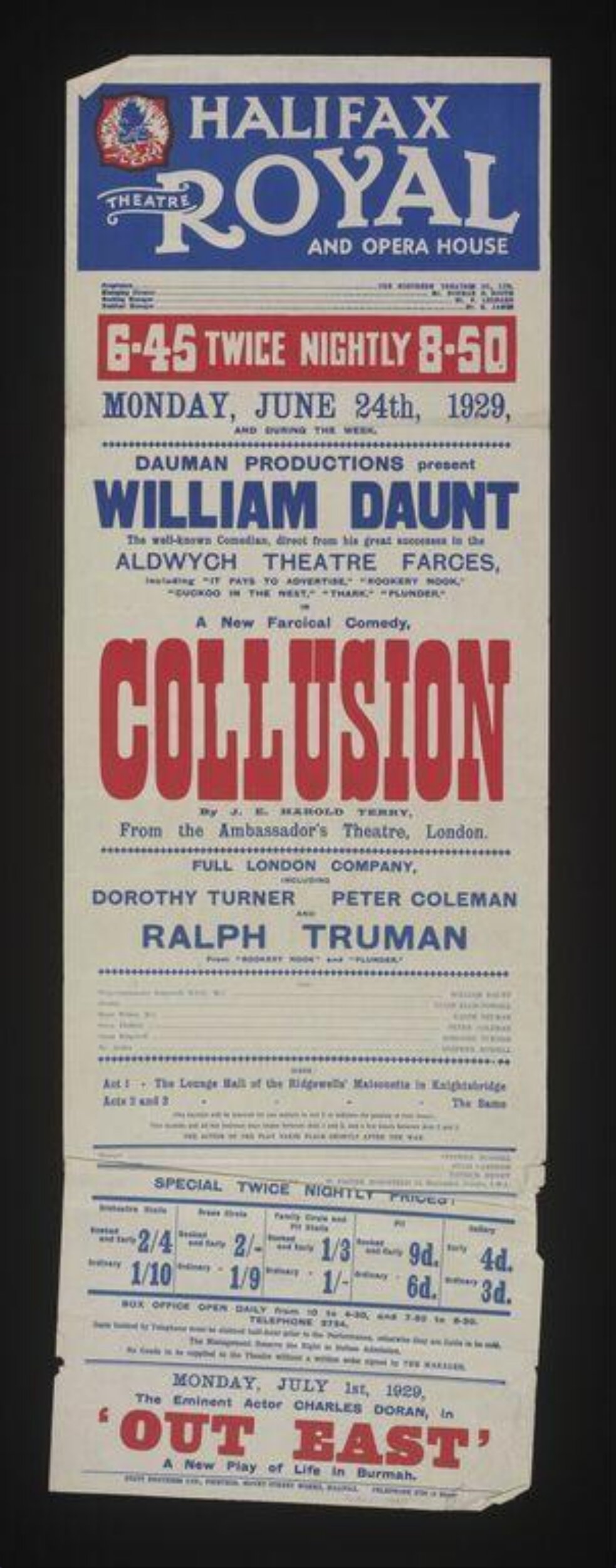 1929 Halifax Royal Theatre Play Poster