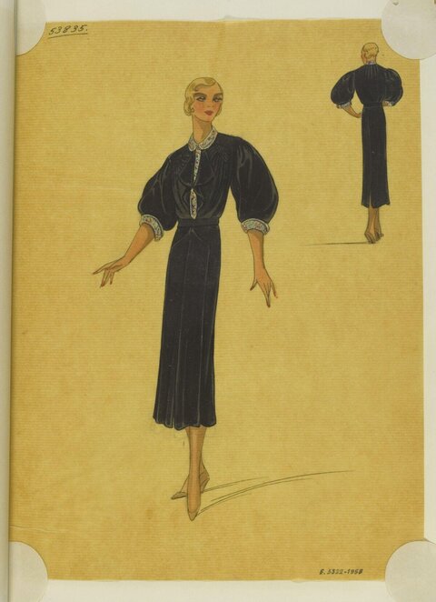 Vintage Black Dress Fashion Sketch
