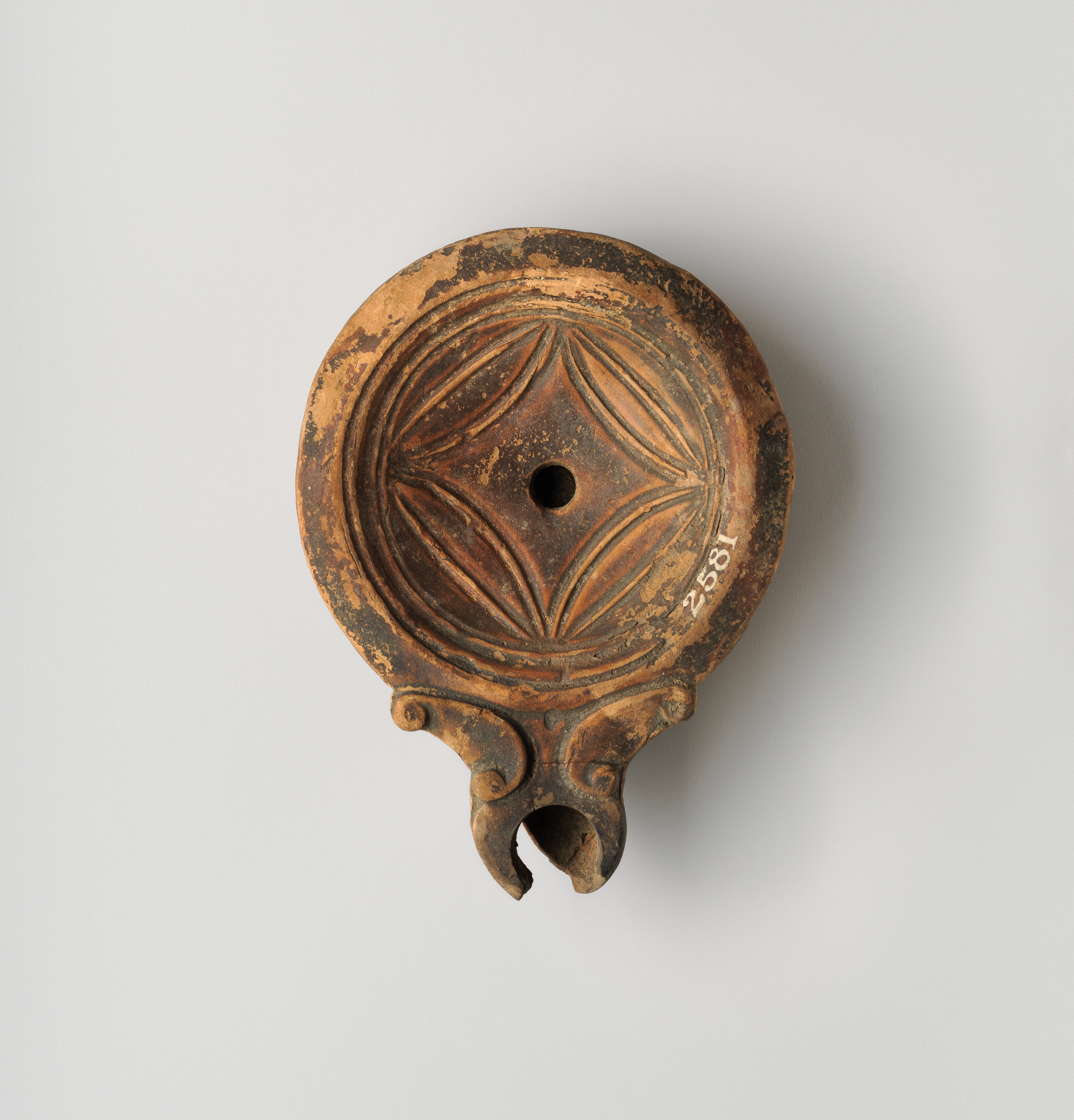 Ancient Decorated Terracotta Oil Lamp
