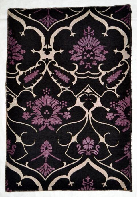 Black Purple Damask Pattern Rug