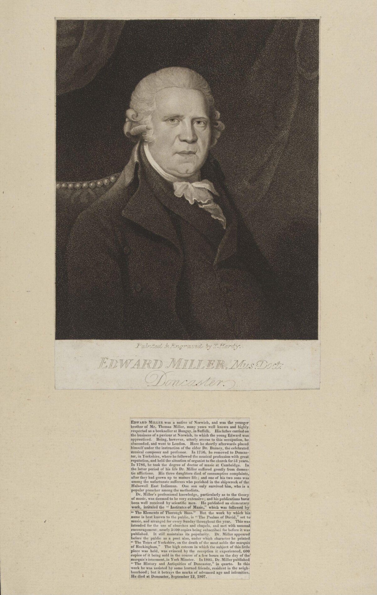 Engraved Portrait of Edward Miller