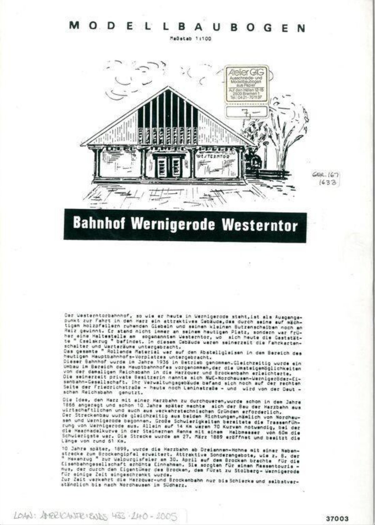Wernigerode Westerntor Station Model Sheet