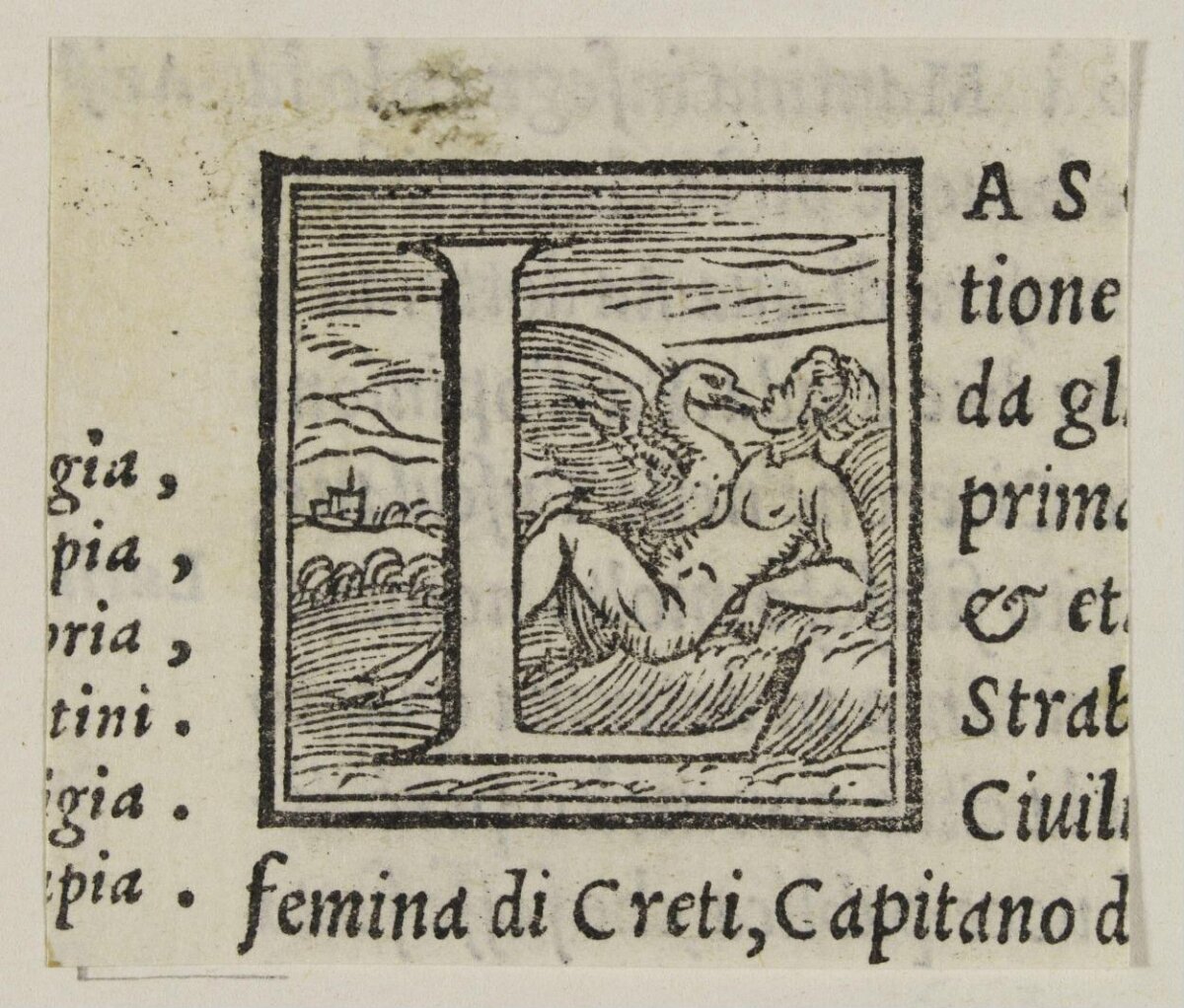 Leda and the Swan Woodcut Initial