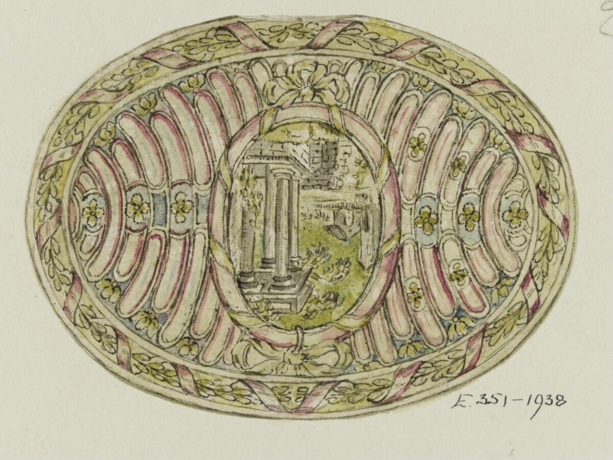 Oval Decorative Ruin Landscape Sketch