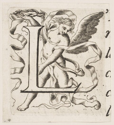 Decorated Letter L with Winged Figure