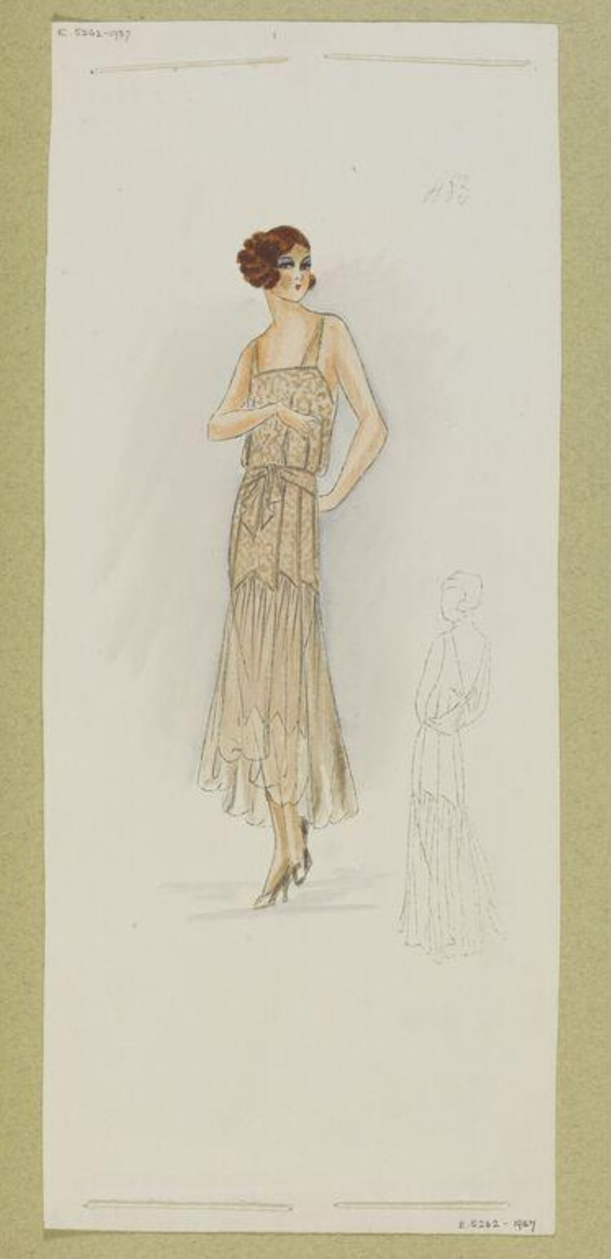 1920s Lace Evening Dress Fashion Sketch