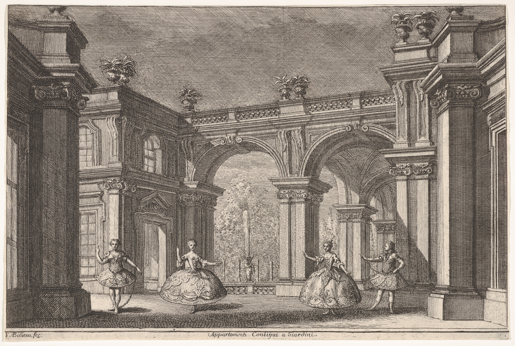 Palace Courtyard Court Dance Etching