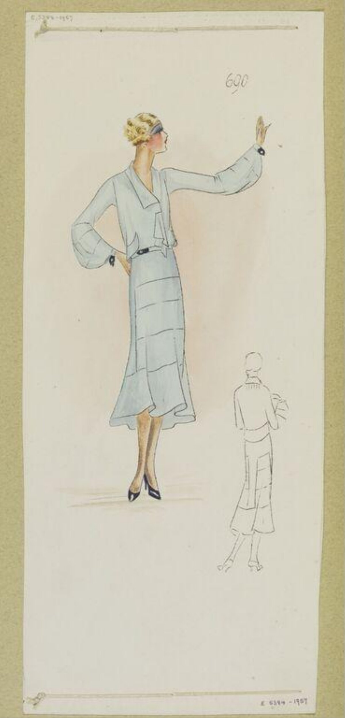 1920s Blue Dress Fashion Sketch
