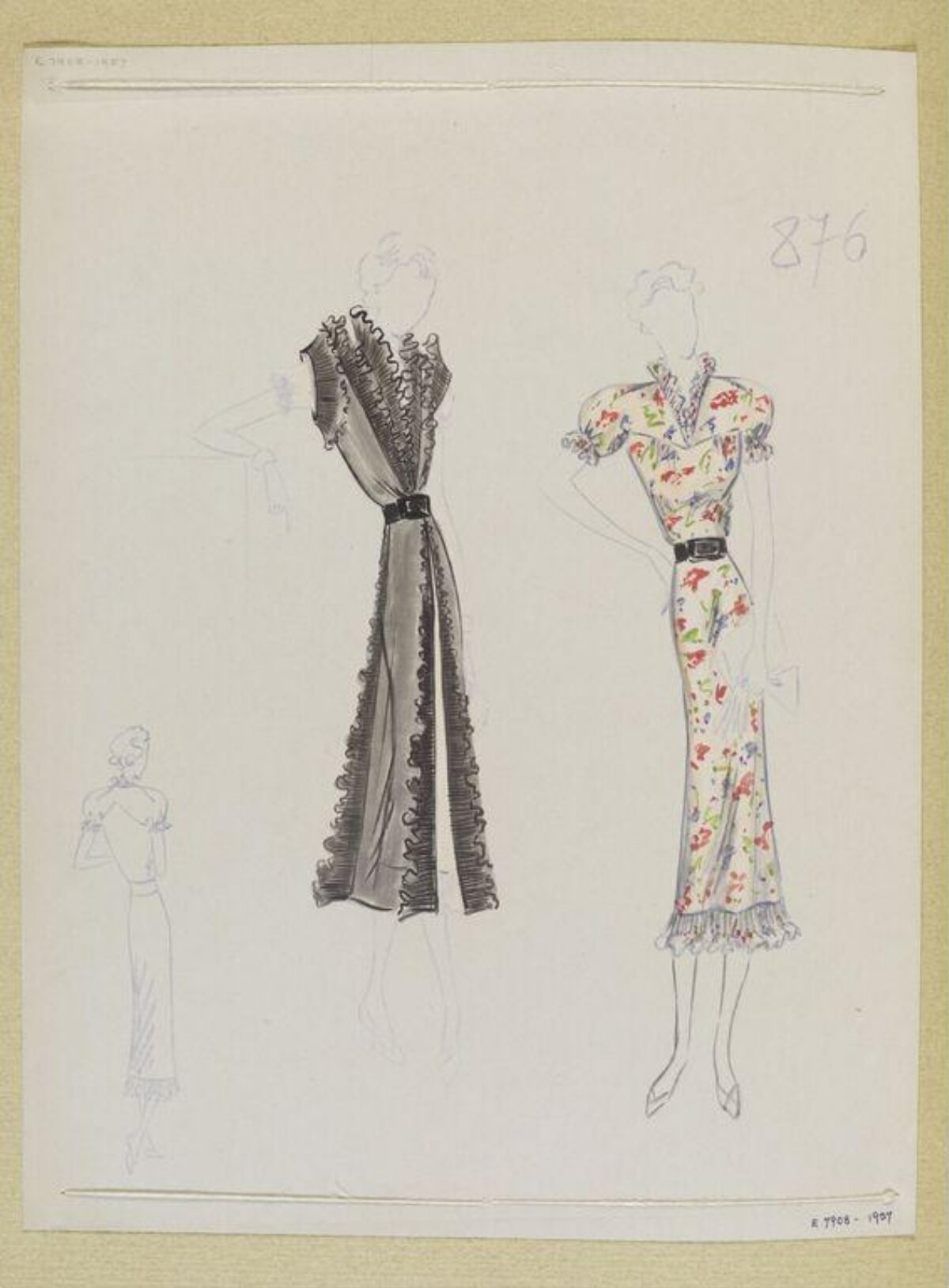 Two Vintage Dress Design Sketches