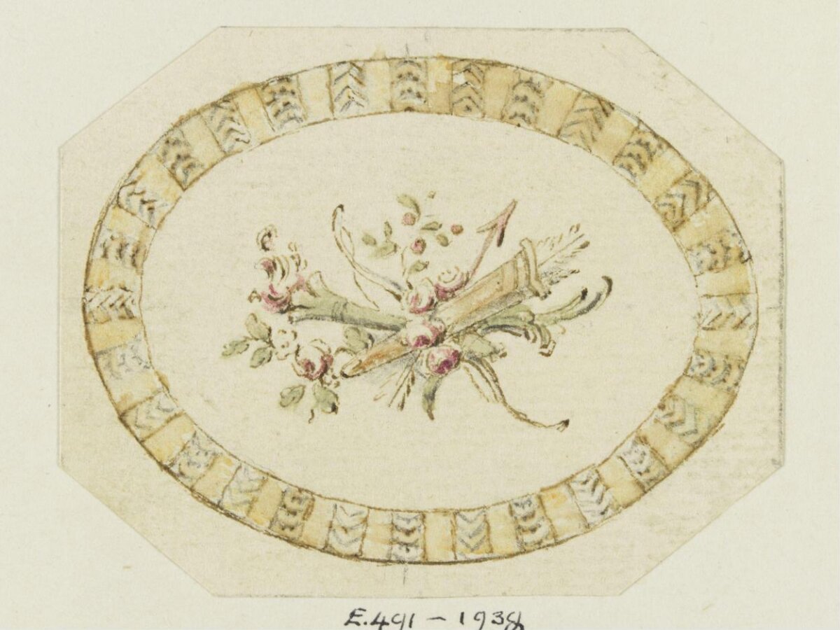 Oval Decorative Floral Sketch