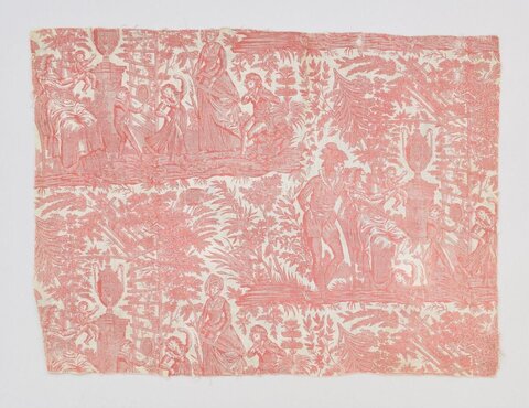 Red Figure Pattern Printed Textile Fragment