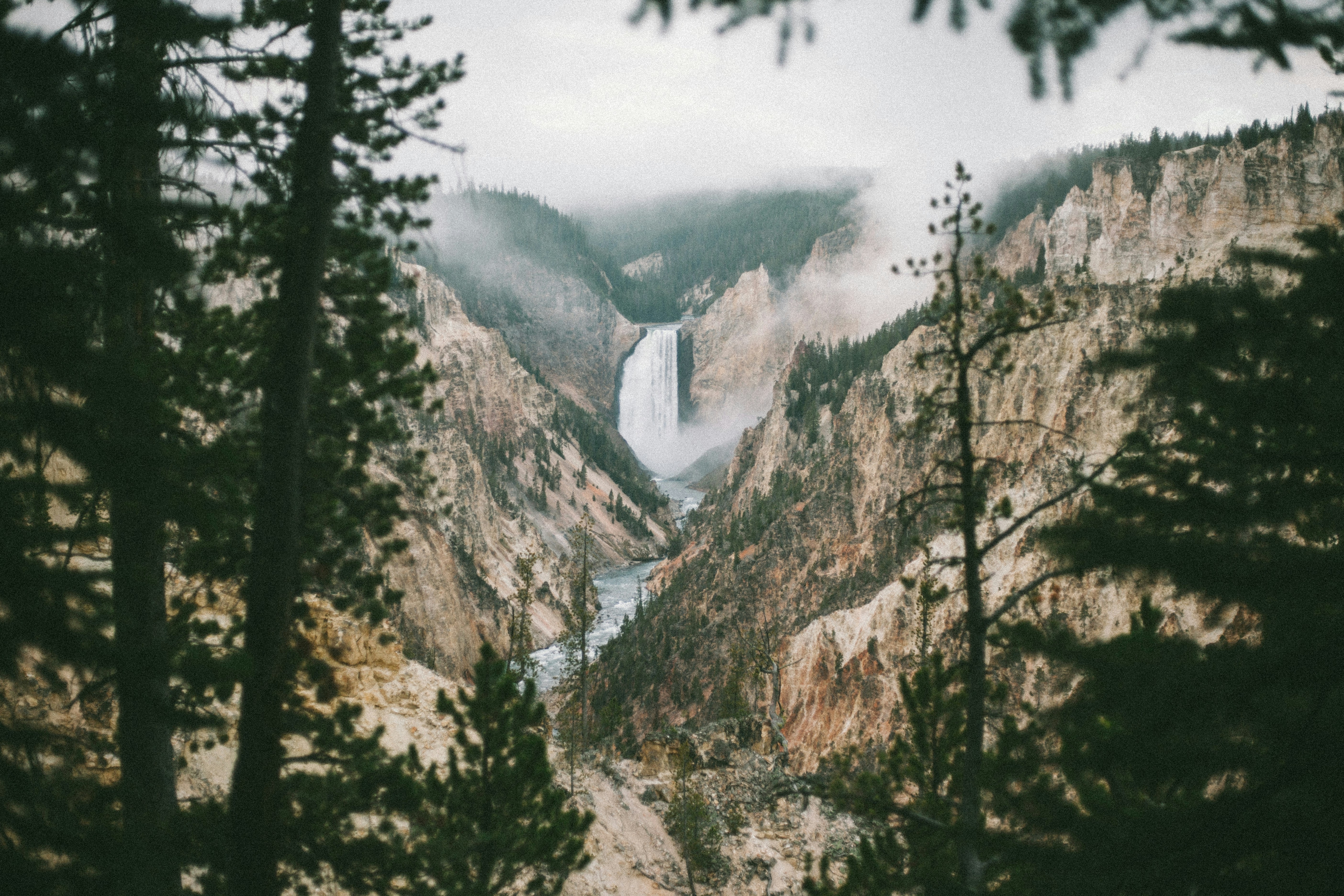 Misty Yellowstone Canyon Waterfall