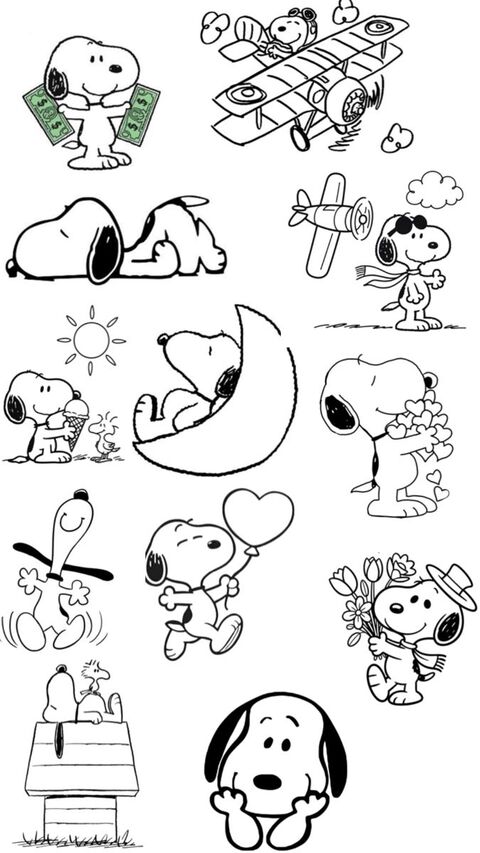 Collection of Snoopy Line Art Sketches