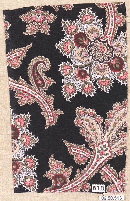 Black Paisley Floral Textile Sample