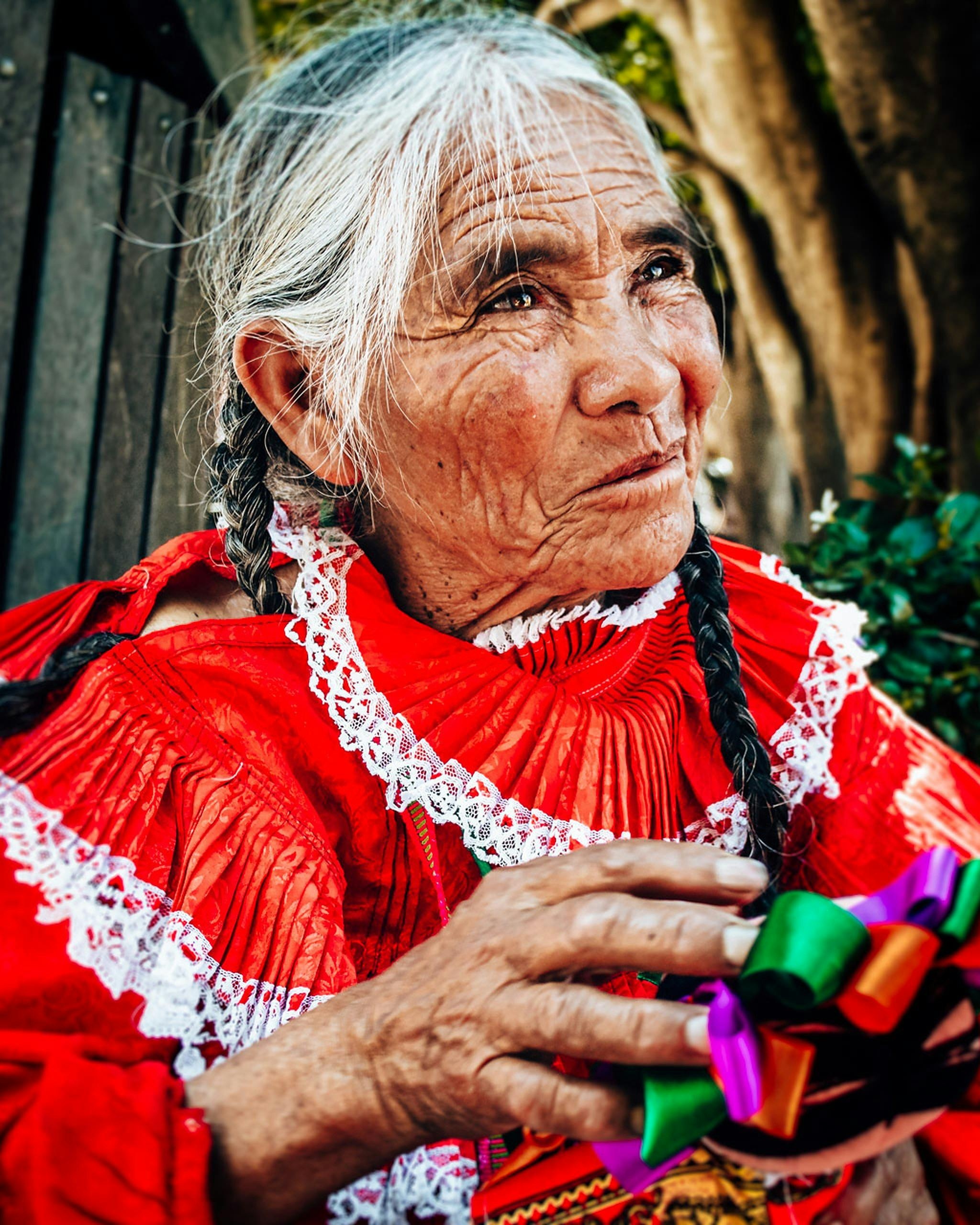 Elderly Indigenous Woman in Traditional Dress