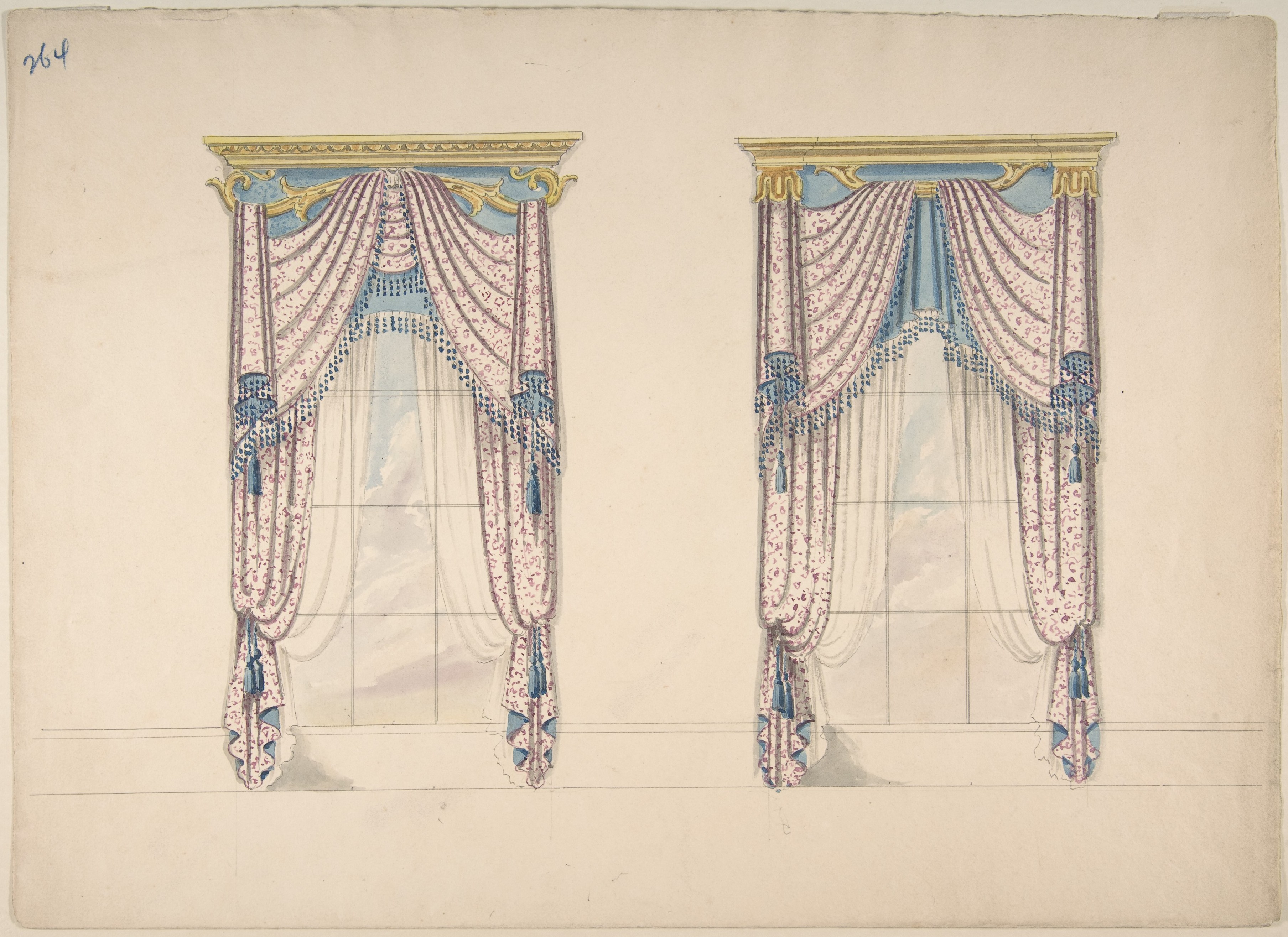 Two Curtain Design Watercolor Sketches
