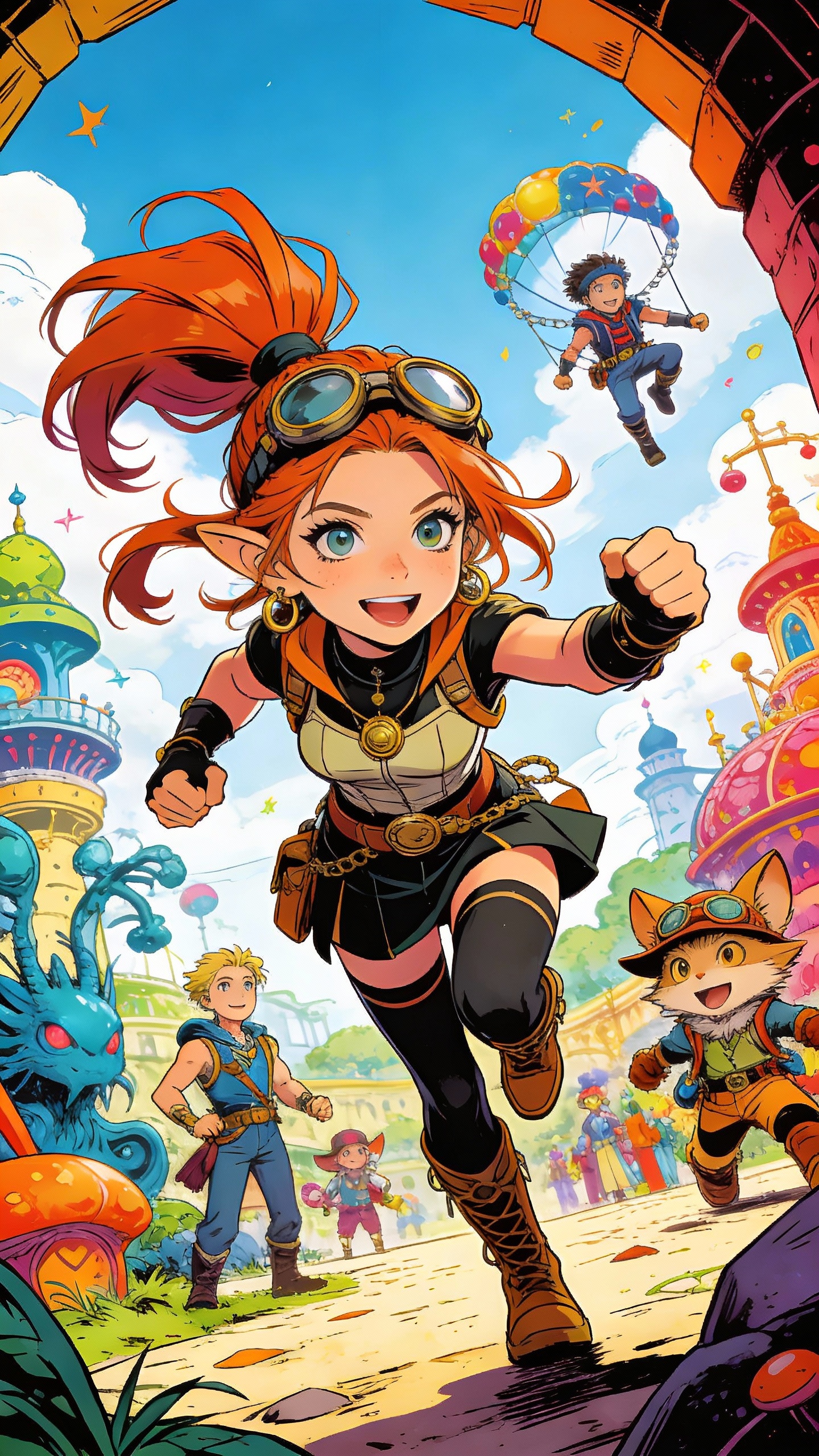 Adventuring Party Running Through Fantasy Town