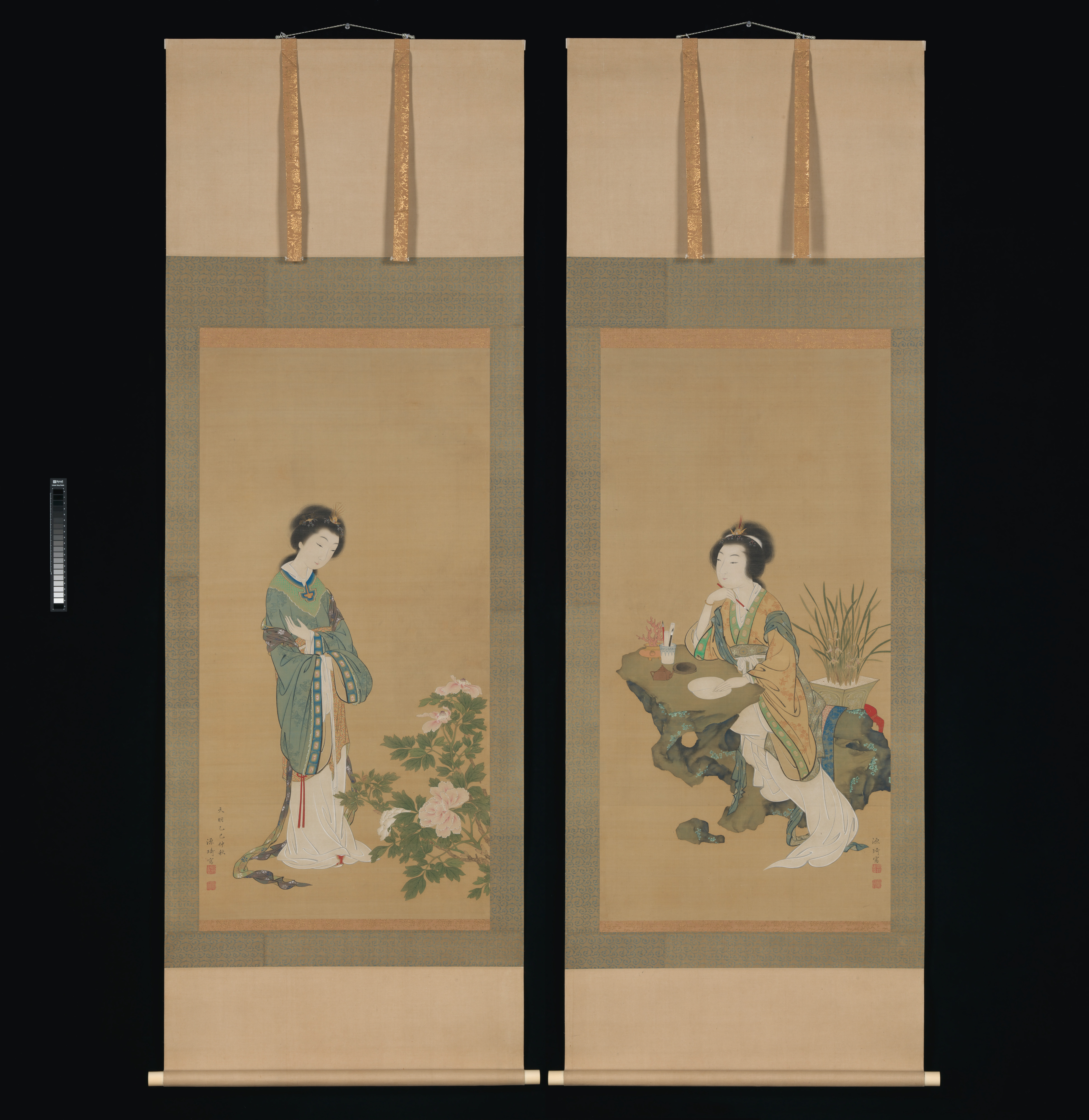 Pair of Beauty Figure Hanging Scrolls