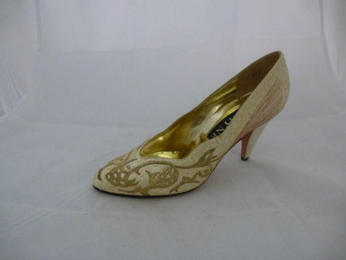 Gold Embroidered High Heel Pump