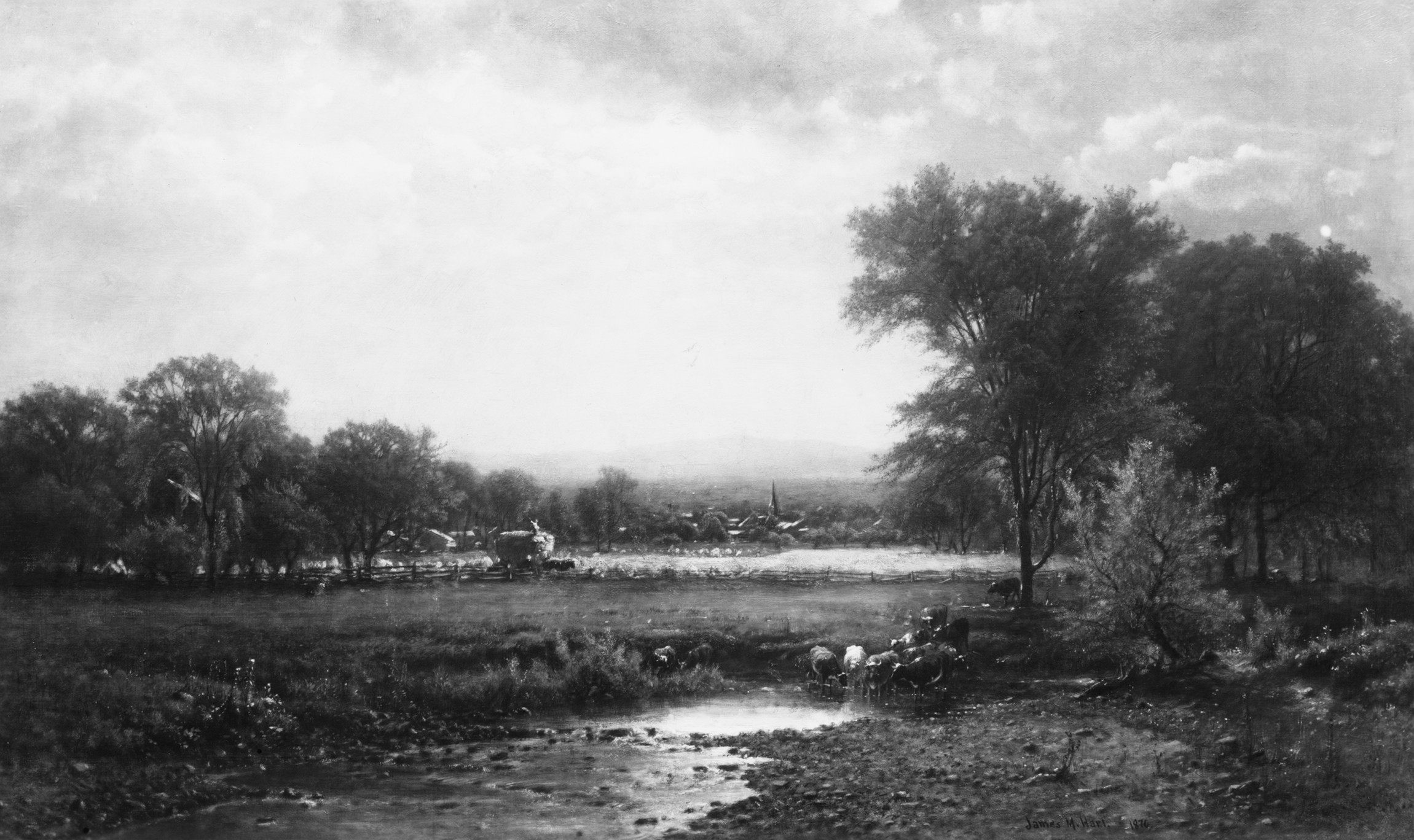 Rural Landscape Painting with Cattle