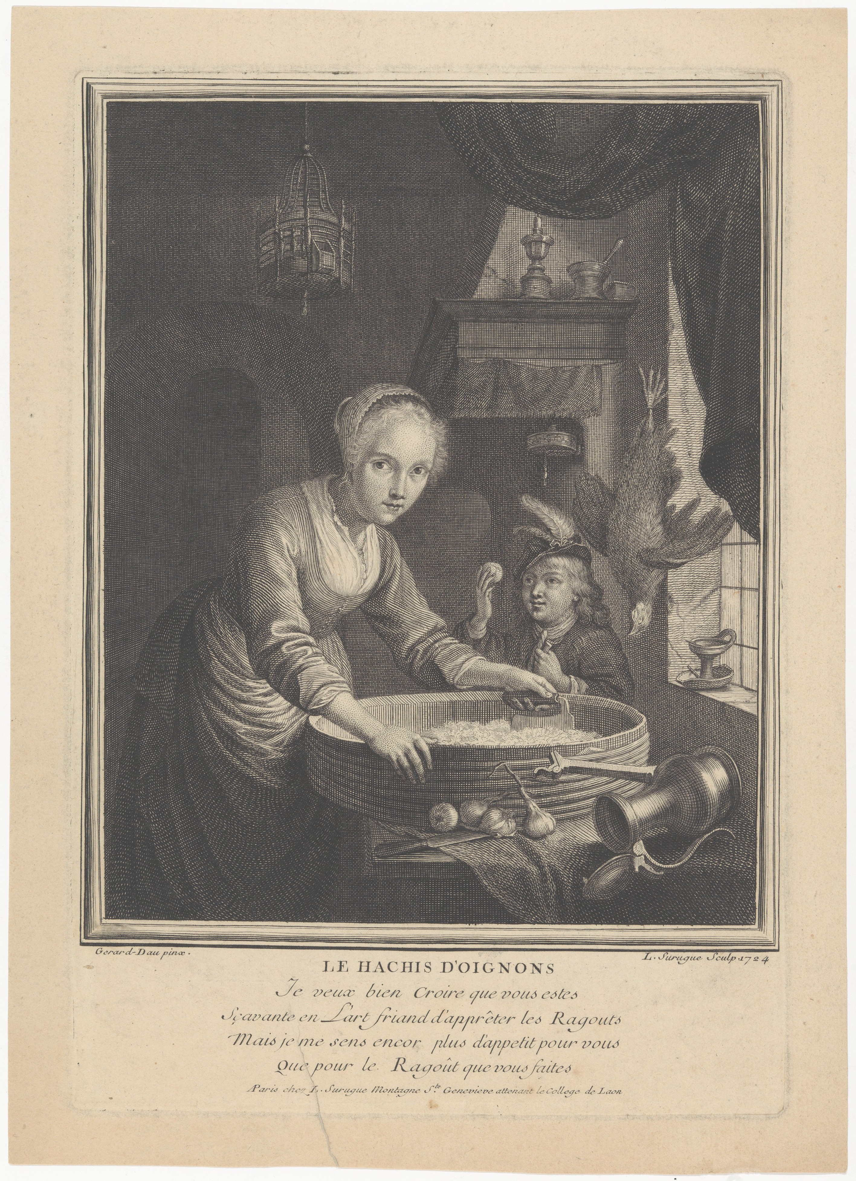 1724 Onion Chopping Kitchen Etching
