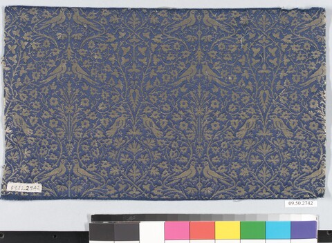 Blue Gold Bird Pattern Woven Textile