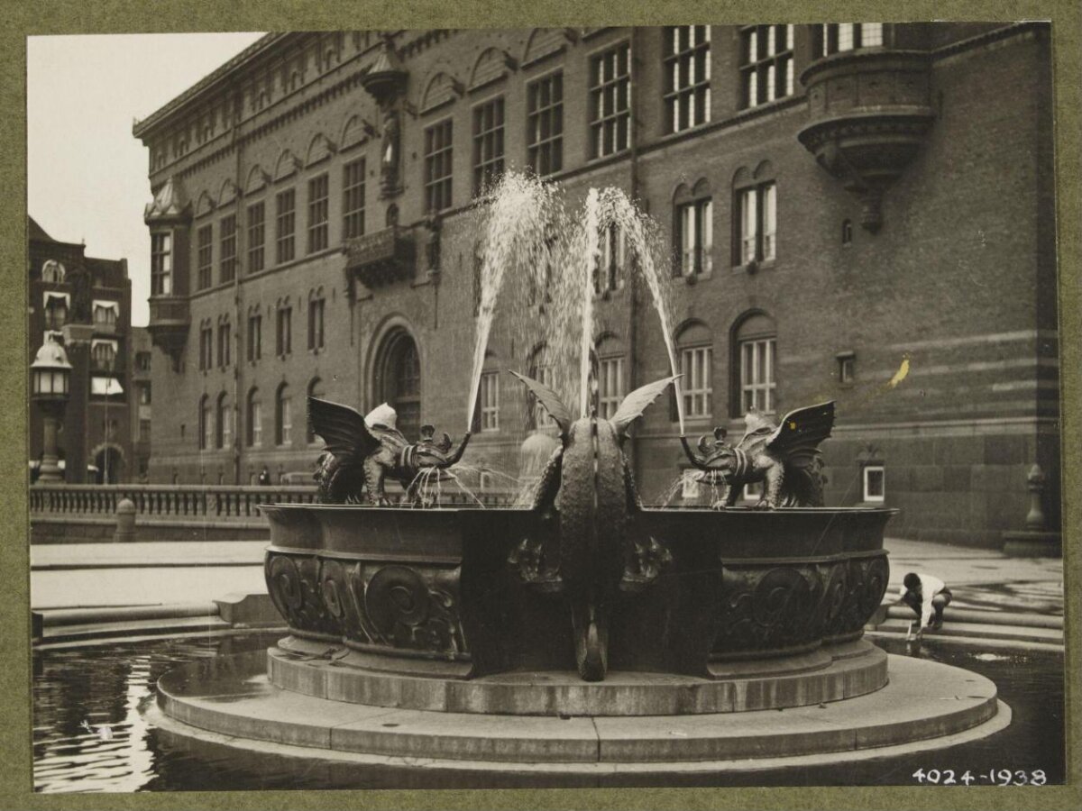Vintage Dragon Fountain At City Hall