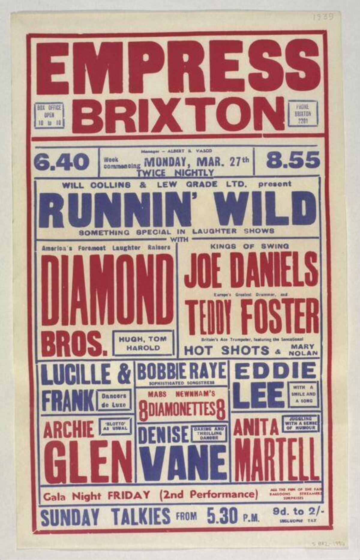 1939 Empress Brixton Runnin' Wild Show Poster